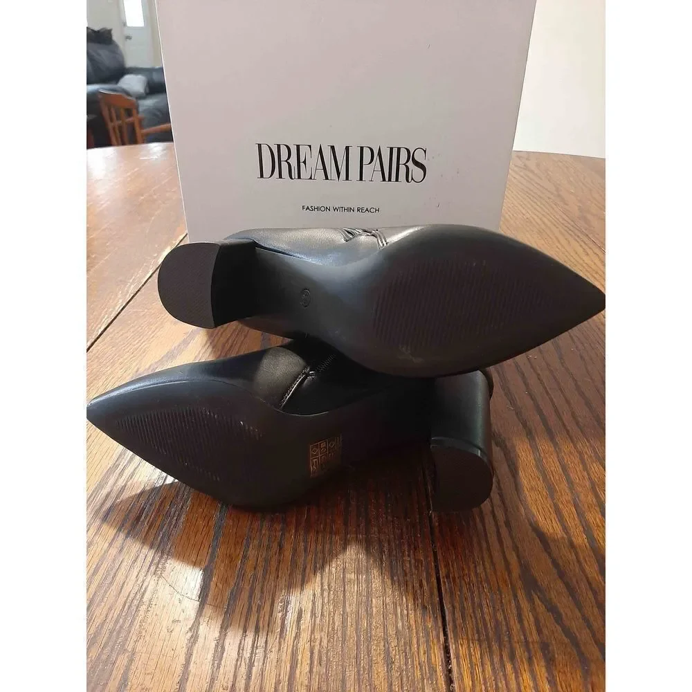 New Size 5.5 Dream Pairs Black PU Sianna-1 Chunky Heel Ankle Boots Booties